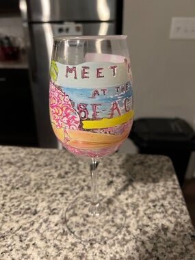 Lilly Pulitzer meet me at the beach wine glass